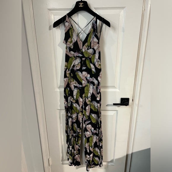 Lulu San Tropez floral jumpsuit wide legs w front slits & open strap back sz XS - Picture 3 of 14